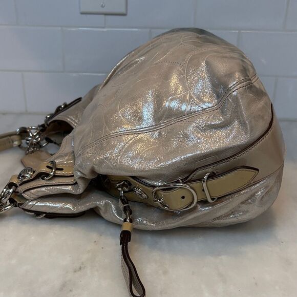 Coach Bag Purse Handbag Leather Maggie Mia Embossed OpArt Metallic Hobo Shoulder - Picture 9 of 16